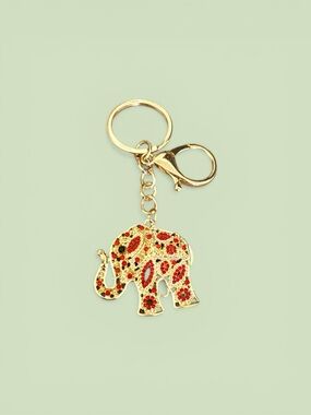 Red Elephant Keychain in Gold tone